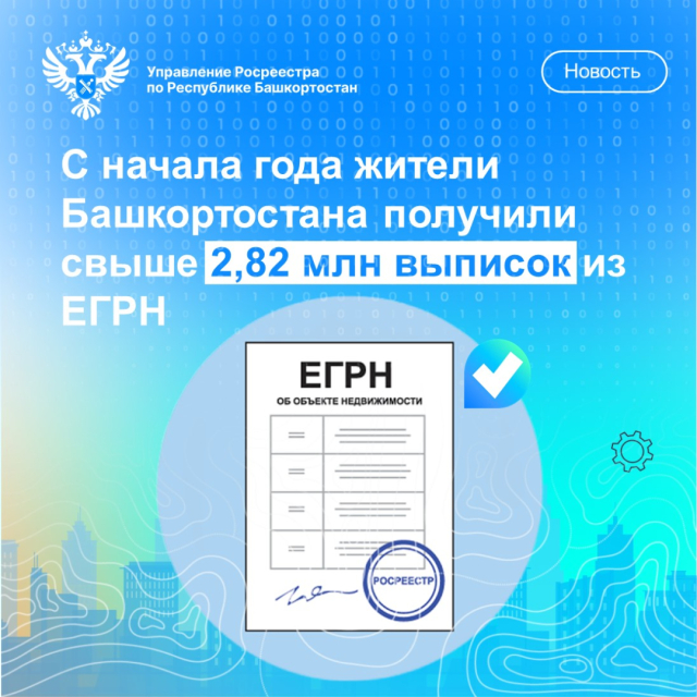 С начала года жители Башкортостана получили свыше 2,82 млн выписок из ЕГРН