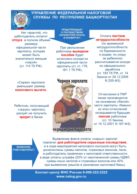 Управление Федеральной налоговой службы по Республике Башкортостан предупреждает о последствиях заработной платы в конверте